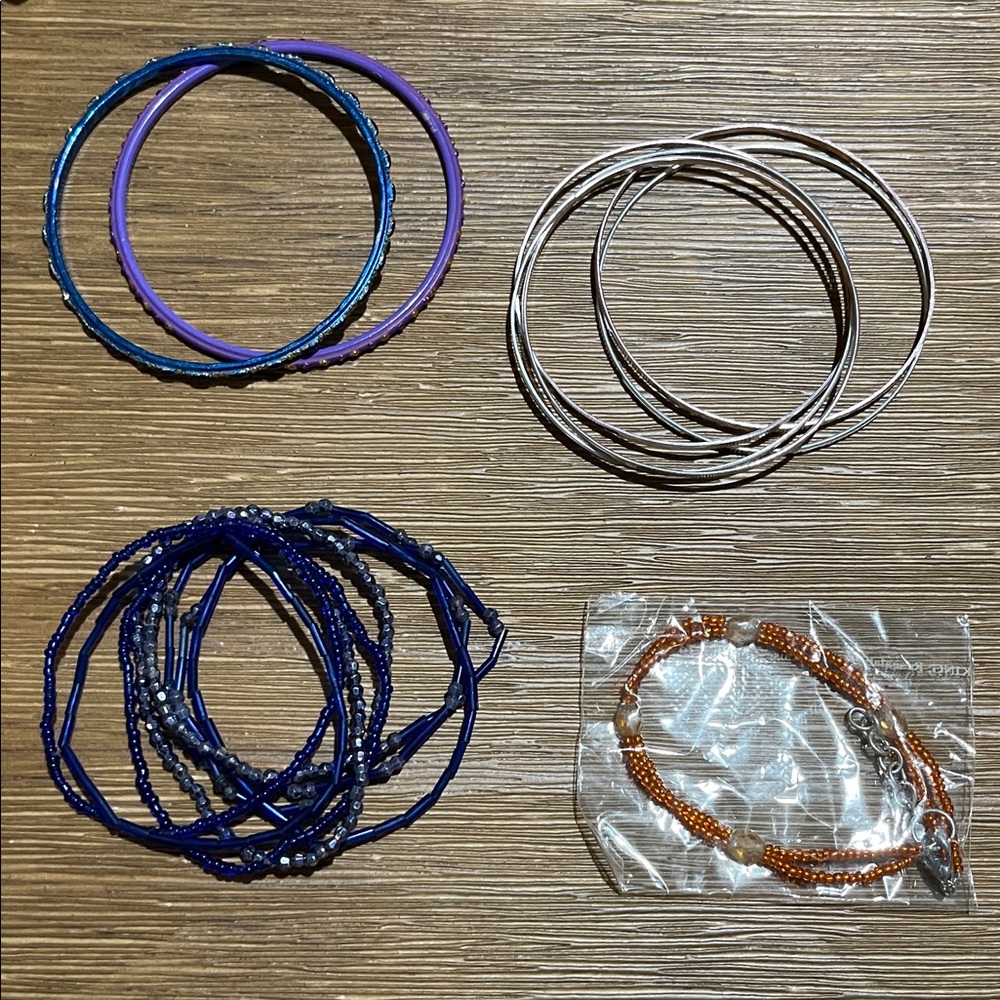 90s Vintage Bracelet and Bangle Sets - Silver, Pink, Navy Blue, Orange, Purple